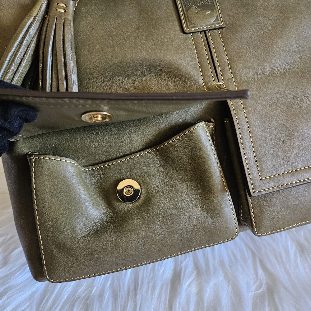 Dooney & Bourke Olive Green Leather Hobo with Tassel Detail - Picture 17 of 17